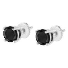 Load image into Gallery viewer, .925 Sterling Silver 2.00 Cttw Round Brilliant-Cut Black Diamond Classic 4-Prong Stud Earrings with Screw Backs (Fancy Color-Enhanced, I2-I3 Clarity)
