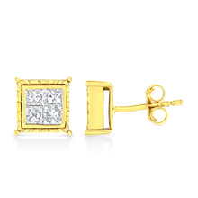 Load image into Gallery viewer, 14K Yellow Gold 1 Cttw Princess Cut Diamond Square Stud Earrings
