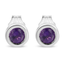 Load image into Gallery viewer, .925 Sterling Silver Bezel Set 3.5mm Created Red Ruby Gemstone Solitaire Stud Earrings
