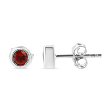 Load image into Gallery viewer, .925 Sterling Silver Bezel Set 3.5mm Created Red Ruby Gemstone Solitaire Stud Earrings

