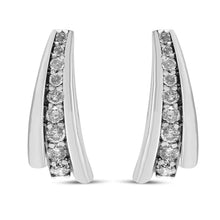 Load image into Gallery viewer, .925 Sterling Silver 1 Cttw Round Diamond Graduated Huggie Earrings (I2-I3 Clarity, I-J Color)

