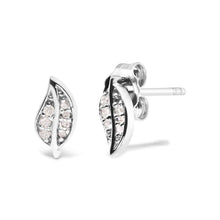 Load image into Gallery viewer, .925 Sterling Silver Diamond Accent Leaf Stud Earrings
