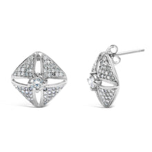 Load image into Gallery viewer, .925 Sterling Silver 1.0 Cttw Diamond Studded Rhombus Stud Earring (H-I Color, I2-I3 Clarity)
