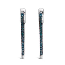 Load image into Gallery viewer, .925 Sterling Silver 1/3 Cttw Inside Out Blue Treated Diamond 1MM Wide Hoop Earrings (Blue Color, I2-I3 Clarity)
