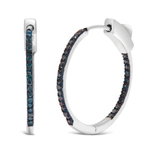 Load image into Gallery viewer, .925 Sterling Silver 1/3 Cttw Inside Out Blue Treated Diamond 1MM Wide Hoop Earrings (Blue Color, I2-I3 Clarity)

