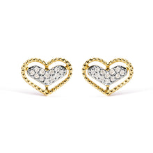 Load image into Gallery viewer, 10K Yellow Gold 1/10 Cttw Diamond Heart and Beaded Halo Stud Earrings (I-J Color, I1-I2 Clarity)
