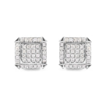 Load image into Gallery viewer, 10K White Gold 1 1/10 Cttw Princess Diamond Composite and Halo Stud Earrings (I-J Color, I1-I2 Clarity)
