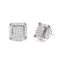 Load image into Gallery viewer, 10K White Gold 1 1/10 Cttw Princess Diamond Composite and Halo Stud Earrings (I-J Color, I1-I2 Clarity)
