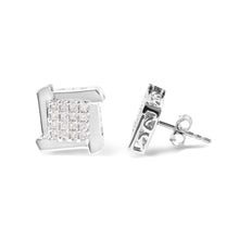 Load image into Gallery viewer, 10K White Gold 1/2 Cttw Composite  Princess Diamond Square and Swirl Stud Earrings (I-J Color, I1-I2 Clarity)
