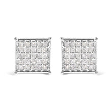 Load image into Gallery viewer, 10K White Gold 3/4 Cttw Princess Diamond Composite Stud Earrings (I-J Color, I1-I2 Clarity)
