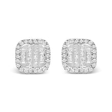 Load image into Gallery viewer, 10K White Gold 7/8 Cttw Diamond Princess Composite and Halo Stud Earrings (I-J Color, I1-I2 Clarity)
