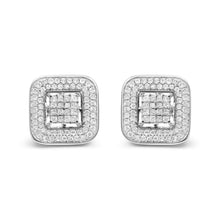 Load image into Gallery viewer, 10K White Gold 1.0 Cttw Round and Princess Cut Diamond Composite Open Halo Stud Earrings (H-I Color, SI1-SI2 Clarity)
