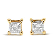 Load image into Gallery viewer, 14K Yellow Gold 5/8 Cttw Princess Natural Brown Color Diamond 4-Prong Stud Earrings (Brown Color, VS2-SI1 Clarity)
