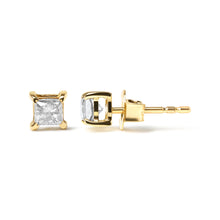 Load image into Gallery viewer, 14K Yellow Gold 5/8 Cttw Princess Natural Brown Color Diamond 4-Prong Stud Earrings (Brown Color, SI2-I1 Clarity)
