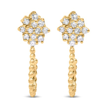 Load image into Gallery viewer, 14K Yellow Gold Plated .925 Sterling Silver 1/10 Cttw Diamond Floral Cluster and Beaded Hoop Stud Earrings (H-I Color, I1-I2 Clarity)
