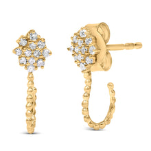 Load image into Gallery viewer, 14K Yellow Gold Plated .925 Sterling Silver 1/10 Cttw Diamond Floral Cluster and Beaded Hoop Stud Earrings (H-I Color, I1-I2 Clarity)
