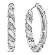 Load image into Gallery viewer, 14K White Gold 1 1/5 Cttw Lab Grown Diamond Swirl Design 1" Inch Hoop Earrings (F-G Color, VS1-VS2 Clarity)
