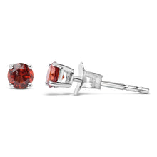 Load image into Gallery viewer, .925 Sterling Silver 3.5 MM Created Round Red Garnet Solitaire Stud Earrings
