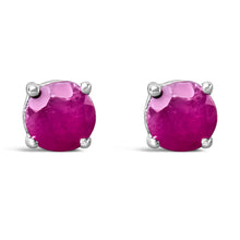 Load image into Gallery viewer, .925 Sterling Silver 3.5 MM Created Round Red Garnet Solitaire Stud Earrings
