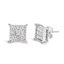 Load image into Gallery viewer, Sterling Silver 1.0 Cttw Princess Diamond Composite Square Stud Earrings
