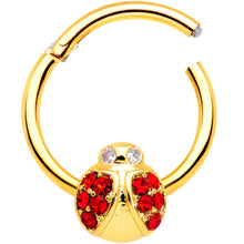 Load image into Gallery viewer, 16G 3/8 Red Gem Gold Tone Ladybug Hinged Segment Ring
