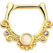 Load image into Gallery viewer, 16G 3/8 White Synthetic Opal Gold Tone Filigree Cartilage Clicker
