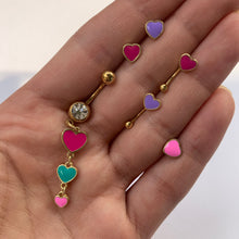 Load image into Gallery viewer, Clear Gem Gold Tone Red Pink Heart Valentines Day Dangle Belly Ring
