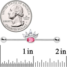 Load image into Gallery viewer, 14G Clear Pink Gem Crown Industrial Barbell 38mm
