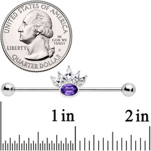 Load image into Gallery viewer, 14G Clear Purple Gem Crown Industrial Barbell 38mm
