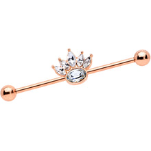 Load image into Gallery viewer, 14G Clear Gem Rose Gold Tone Anodized Crown Industrial Barbell 38mm
