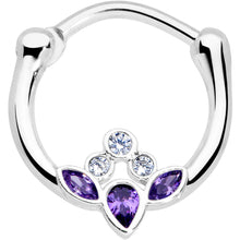 Load image into Gallery viewer, 16G 3/8 Clear Purple Gem Classic Cluster Septum Clicker
