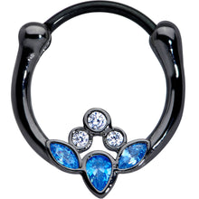Load image into Gallery viewer, 16G 3/8 Clear Blue Gem Black Anodized Classic Cluster Septum Clicker
