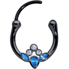 Load image into Gallery viewer, 16G 3/8 Clear Blue Gem Black Anodized Classic Cluster Septum Clicker
