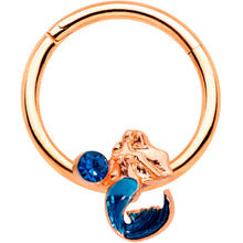 Load image into Gallery viewer, 16G 3/8 Aqua Gem Rose Gold Tone Mermaid Hinged Segment Ring
