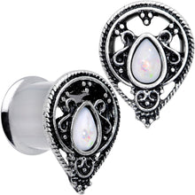Load image into Gallery viewer, White Faux Opal Filigree Double Flare Plug Set
