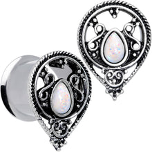 Load image into Gallery viewer, White Faux Opal Filigree Double Flare Plug Set
