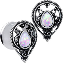 Load image into Gallery viewer, White Faux Opal Filigree Double Flare Plug Set
