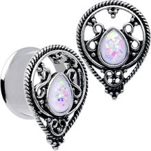 Load image into Gallery viewer, White Faux Opal Filigree Double Flare Plug Set
