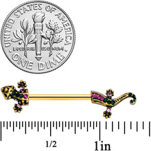 Load image into Gallery viewer, 14G 5/8 Pink Aqua Gem Gold Tone Lizard Barbell Nipple Ring Set
