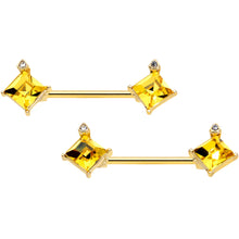Load image into Gallery viewer, 14G 5/8 Clear Yellow Gem Gold Tone Rhombus Barbell Nipple Ring Set

