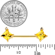 Load image into Gallery viewer, 14G 5/8 Clear Yellow Gem Gold Tone Rhombus Barbell Nipple Ring Set
