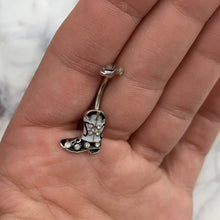 Load image into Gallery viewer, Clear Gem Western Boot Hat Belly Ring
