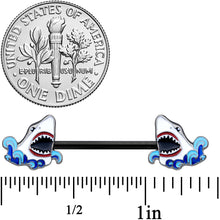 Load image into Gallery viewer, 14G 5/8 Black Shark Bite Barbell Nipple Ring Set

