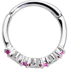 Load image into Gallery viewer, 16G 3/8 Clear Pink CZ Gem Hearts Hinged Segment Ring
