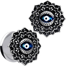 Load image into Gallery viewer, Blue White Evil Eye Mandala Double Flare Plug Set
