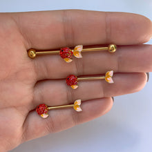 Load image into Gallery viewer, 14G Red Gem Gold Tone Blowfish Industrial Barbell 38mm
