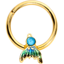 Load image into Gallery viewer, 16G 3/8 Gold Tone Blue Green Mermaid Tail Hinged Segment Ring

