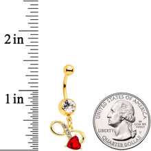 Load image into Gallery viewer, Clear Red Gem Gold Tone Treble Clef Dangle Belly Ring
