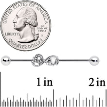 Load image into Gallery viewer, 14G Clear Gem Infinity Swirl Industrial Barbell 38mm
