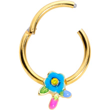 Load image into Gallery viewer, 16G 3/8 Yellow Gem Gold Tone Neon Flower Hinged Segment Ring
